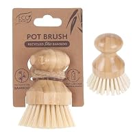 Eco Basics Pot Brush, Recycled Plastic Bristles + Bamboo Handle, Perfect for Cleaning Pots, Pans and Vegetables, 6cm diameter head, Brown