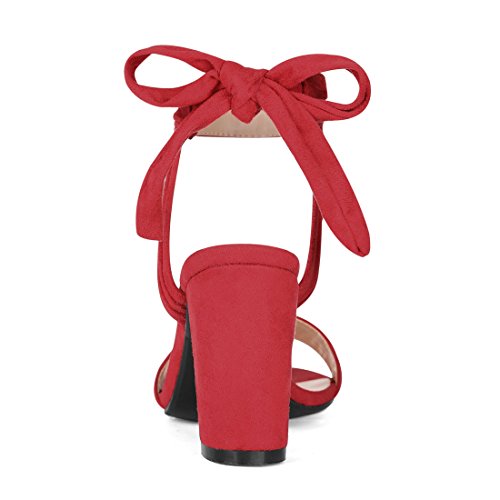 Allegra K Allegra K Women's Open Toe Ankle Tie Back Chunky Heel Red Sandals 9 M US