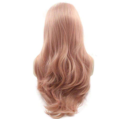 xiweiya Rose Gold Wig Long Wavy Peach Pink Synthetic Lace Front Wig Natural Hairline 13 x3 Lace Red Wigs Mermaid Hair Heat Resistant Wig 180% Density Hair For Women Drag Queen 24inch