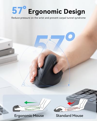 Image of TECKNET Ergonomic Mouse, Vertical Wireless Mouse 2.4G, Computer Mouse with 6 Adjustable 4800 DPI, Quiet Clicks Optical Mice, USB A Receiver, 6 Buttons for Laptop, Desktop, PC - Black