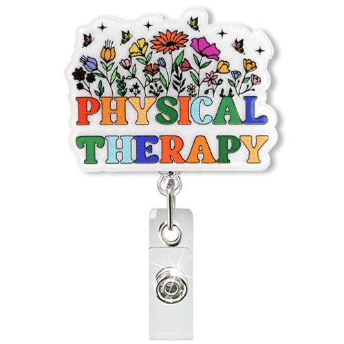 Cute Physical Therapy Retractable Badge Reel, PT PTA Badge ID Name Holder for Work, Funny Physical Therapist Badge Reel with Swivel Alligator Clip, PT Student Graduation Gifts | Acrylic