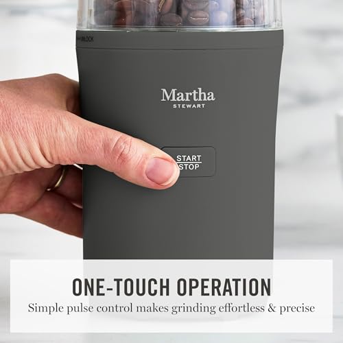 Martha Stewart Electric Coffee & Spice Grinder, Dual 2.5oz Removable Bowls, Storage Lids, Stainless Steel Blades, One Touch Pulse Control, 2-in-1 Compact, Beans & Spices, Herbs & Nuts, Caviar Gray by Martha Stewart - Image 2