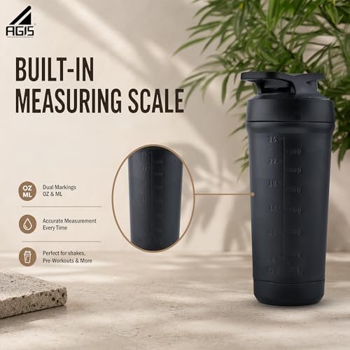 Image of AGIS Bottom's Up Premium Stainless Steel Shaker Bottle 700ml - Leak-proof mixer with bottom opener for easy cleaning. Rust-resistant, odor-free, BPA-free, dishwasher safe for gym & daily use.