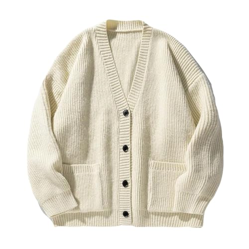 and Winter Men's and Women's V-Neck Cardigan Sweaters， Loose Button Cardigan Heavy Striped Sweater