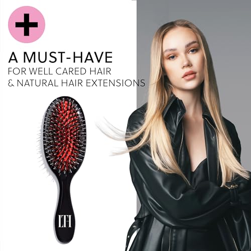LONGTIME HAIR® Haarbürste für Extensions | Pflegebürste für Haarverlängerung, Perücke und Toupets | Natürliche Eberborsten und Nylonborsten | Ideal zum Entwirren und Pflegen von Echthaar Extensions