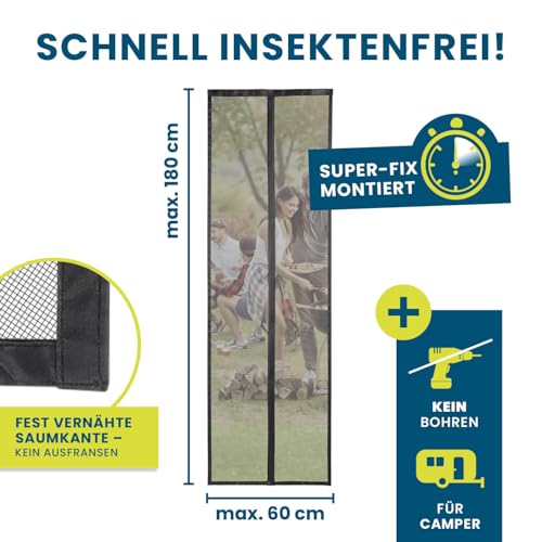 Hoberg Insektenschutzvorhang für Campingwagen 60 x 180 cm | Fliegengitter Tür mit XXL-Magnetbändern | Insektenschutz Tür für Wohnwagen | Magnet Moskitonetz | selbstschließend