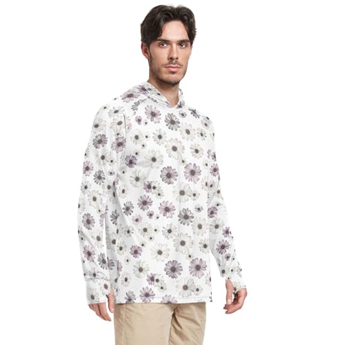 Vintage Osteospermum White Men's Sun Shirts Hoodies Long Sleeve Rash Guard Shirts Fishing Shirt UPF 50+ S2