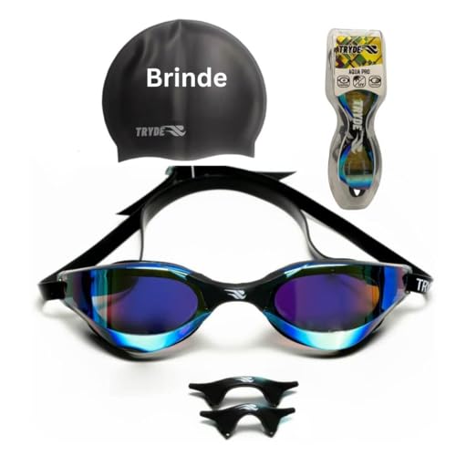TRYDE Óculos Natação Aqua Pro Espelhado E Touca Preta