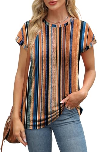 Alaroo Short Sleeve Tops for Women Summer Shirts 2025 Work Blouses Plus Size Print 13 XXL
