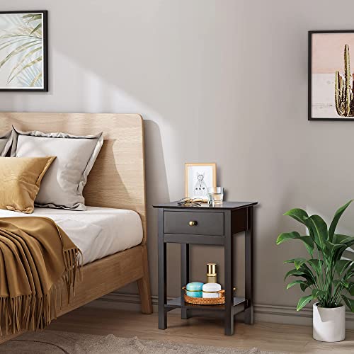 Zenoddly Night Stand Small Side Table With Drawer & 1 Shelf, 2 Tier Brown End Table With Storage, Wood Side Tables Living Room Table Bedside Table #TOP4