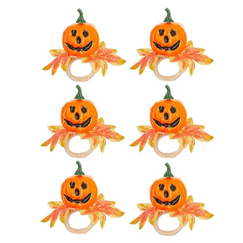 Soporte de anillo de servilleta de calabaza, anillo de servilleta de calabaza de Halloween | Soporte para servilletas de Halloween de arce de 6 piezas | Soporte de anillo de otoño de cosecha