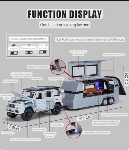 Image of Merceedes Benz G63 with Trailer 1:24 Model Car with Box, Zinc Alloy Pull Back Toy car with Sound and Light for Kids Boy Girl Gift [Colors as Per Stock] (Merceedes Benz G63 with Trailer)