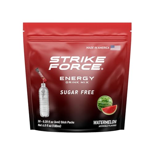 Image of Strike Force Energy Drink Mix - Watermelon Flavor - Natural Tasting Caffeine Drink - Turn Any Drink into a Healthy Energy Drink - Zero Calories, Keto Friendly, Sugar Free, Pre Workout (30 Liquid Packs)