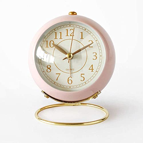 WREWING Réveil Analogique 10,2 cm, Petite Horloge de Bureau Silencieuse, sans Tic, Veilleuse, Silencieuse, Alimentée par Batterie, Verre HD pour Décoration D'intérieur/Salon/Cuisine/Chambre (Rose) Cover