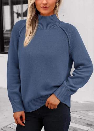 KIRUNDO Womens Fall Sweaters 2025 Trendy Turtleneck Long Sleeve Ribbed Knit Chunky Casual Loose Pullover Sweaters Tops2