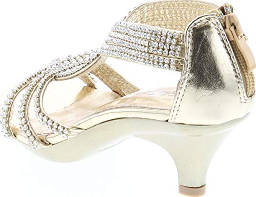 Fabulous Angel-37K Little Girls Bling Rhinestone Platform Dress Heels Sandals,Gold,33