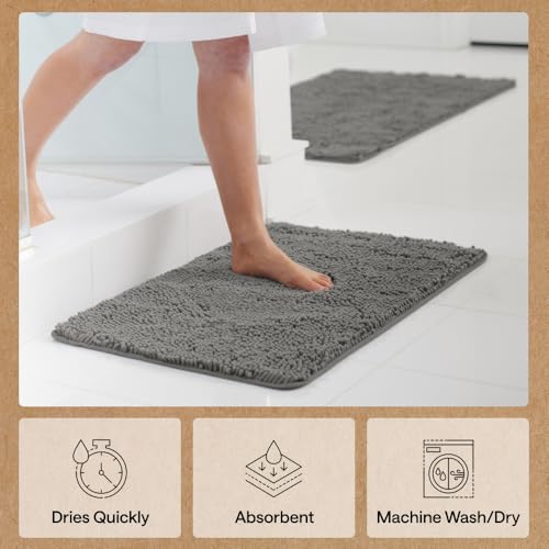 Image of GORILLA GRIP Bath Rug Mat 48x24, Soft Absorbent Chenille, Quick Dry Microfiber Mats, Rubber Backing Washable Shower Floor Rugs, Bathmat Runner, US Designed Bathroom Home Decor Accessories Charcoal
