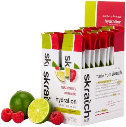 SKRATCH LABS Hydration Packets- Hydration Sport Drink Mix, Raspberry Limeade with Caffeine (20ct)- Electrolyte Powder Developed for Athletes and Sports Performance, Gluten Free, Vegan, Kosher