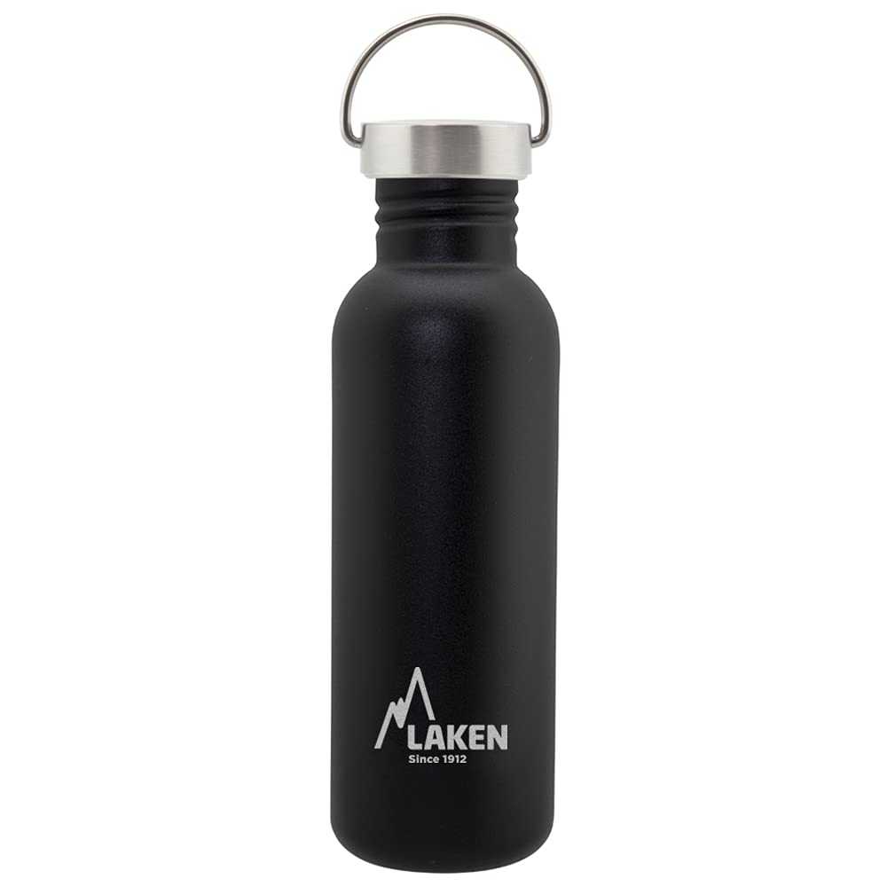 LAKEN Unisex - Adult Heavy Duty Stainless Steel Bottle 0.75L Black with Vintage Lid 0.75 Litre, 750 ml