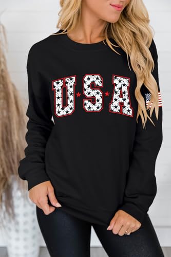 Image of Dressmine Womens USA Shirt Casual Long Sleeve Graphic Tees Knit Crew Neck Sweatshirts Loose Pullover