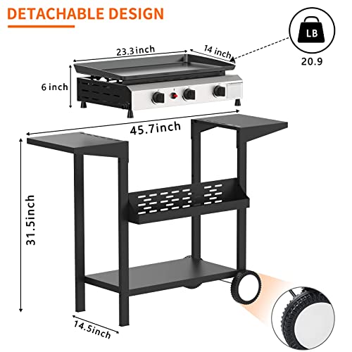 Skok 3 Burner Gas Griddle- 23.3 Inch Outdoor Propane Griddle- 30000 Btu Propane Fuelled, Portable Flat Top Gas Grill Camping Griddle Station With Side Shelves For Kitchen, Outdoor Bbq, Camping Tailgating Or Picnicking (Griddle With Shelf) #TOP6