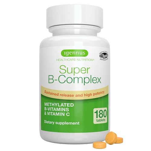 Igennus Super B-Complex Methylated B Vitamins - Sustained Release, Clean Label & High Absorption, with 5-MTHF Folate & Methyl B12, Energy, Mood & Cognitive Performance, Lab Verified, 180 Small Tablets