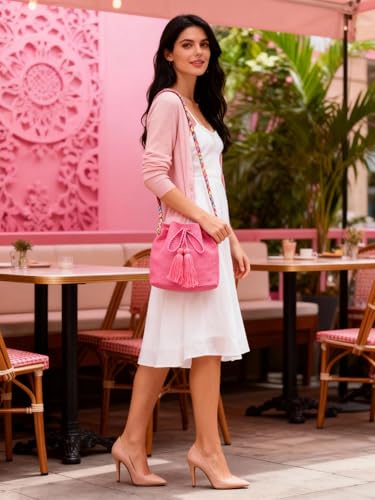 Bolso tote de lona rosa para mujer, bolso cruzado bohemio con correas para hombro, bolso de mano grande para viajes y uso diario miniatura 7