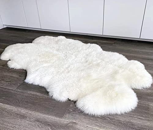 Huahoo Premium Genuine Sheepskin Rug Real Australia Sheepskin Natural Luxury Fluffy Lambskin Fur Area Rug Seat Covers For Kids Bedroom Sofa Chair Cover Pets Dogs Mat Quarto Pelt/4' X 6' White/Ivory #TOP12