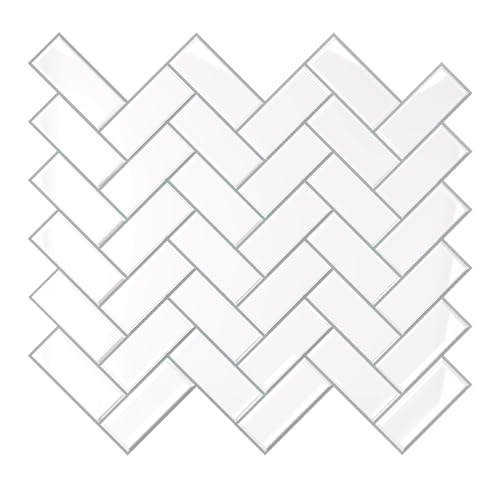 VEELIKE White Herringbone Stick on Wall Tiles Self Adhesive Kitchen Peel and...