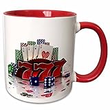 3dRose Casino concept with poker cards chips dice and slot style sevens 11oz Two-Tone Red Mug