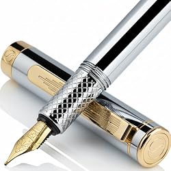 قلم حبر جاف فضي كروم من Scriveiner (جيد)، حائز على جائزة، قلم فاخر مذهل ذو جيب ثقيل، مطلي بالذهب الحقيقي وقلم شميدت أصلي، يتضمن محولًا ومجموعة هدايا كتابة EDC فاخرة للرجال والنساء