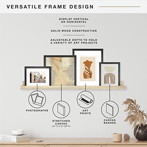 Image of MCS Gallery Wooden Picture Frame for Canvas, Art Boards, Photos and more, Black, 9x12 with 6x8 Mat
