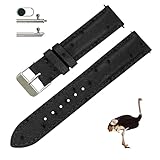 [vinacreations] 19mm ブラック オーストリッチ革腕時計バンド ダチョウレザー時計ベルト クイックバネ棒 本革 交換用時計バンド 腕首バックル付き 手作り 男性用 DH-181-19MM-A2