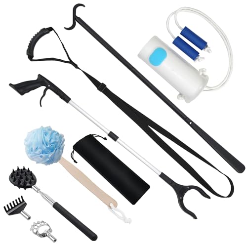 QILICZ Juego de 8 pinzas plegables, calzador, calzado, calzado, ayuda para vestir, ayuda para vestirse después de la cadera