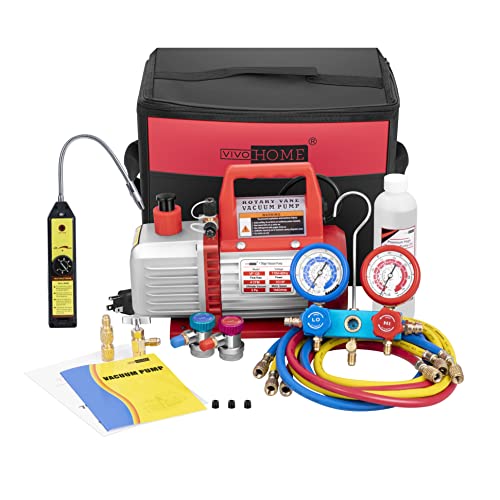 Vivohome 110V 1/3 Hp 4Cfm Single Stage Rotary Vane Air Vacuum Pump And R134A Ac Manifold Gauge Set Kit With Leak Detector And High Precision Electronic Digital Refrigerant Charging Weight Scale #TOP1