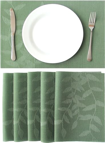 Image of Dribble PVC Placemats Set of 6 | Heat-Resistant, Washable, Waterproof Table Mats | Anti-Slip Dining Table Placemats for Kitchen & Home Decor - 45x30cm, Design -Urban Leaf