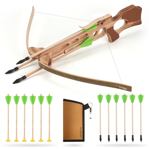 Crossbow Toy Set for Kids with 12 Handmade Wooden Arrows and Quiver Cross Bow Archery Prop for Costume Cosplay Halloween Party Role Play Gift for Boys and Girls Green
