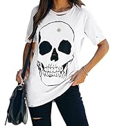 Veatzaer Summer Cotton Graphic Shirts Womens Short Sleeve Crewneck Tees Skull Distressed T Shirt ...