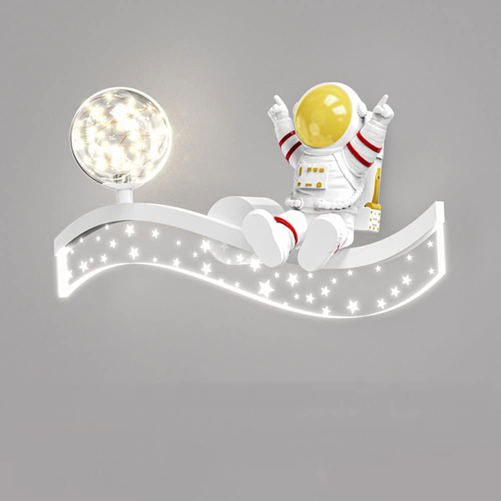 SXSCARKX Modern Home Decoration Astronaut Wall Sconce For Children Dimmable LED Children's Room Lamp White Gold Bedroom With Glass Ball Night Light Nursery Girl's