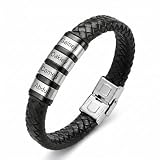 Ashleymade Vatertagsgeschenk für Papa Personalisiertes Herren Armband mit Graviertes Beste Papa Namensarmband Edelstahl Leder Armband Geschenk für Opa Ehemann Freund (4 name)