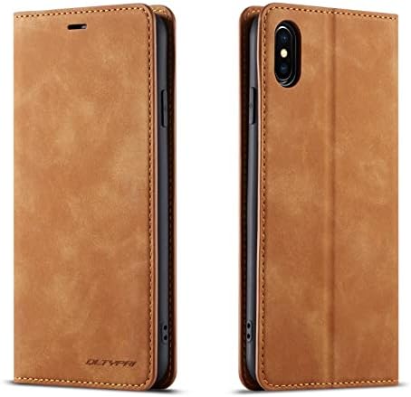 QLTYPRI Case for iPhone X iPhone XS, Premium PU Leather Cover TPU Bumper with Card Holder Kickstand Hidden Magnetic Adsorption Flip Wallet Case Cover for iPhone X iPhone XS - Brown