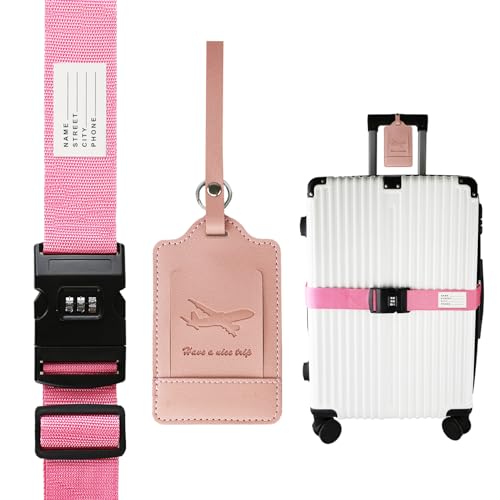 Image of Ferris Luggage Strap for Suitcase TSA Approved with Luggage Tag Suitcase Strap Luggage Straps Luggage Identifiers Luggage Belt Strap Luggage Connector Straps Luggage Accessories (Pink)