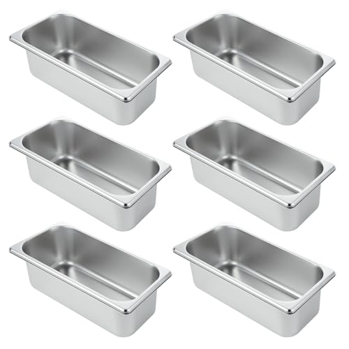 LANIAKEA 6PCS Hotel Pans Stainless Steel Steam Table Pan Restaurant Supplies 1/3 Size x 4 inch Deep Stainless Steam Table Pans, Hotel Pan Trays for Food, Party Catering Supplies