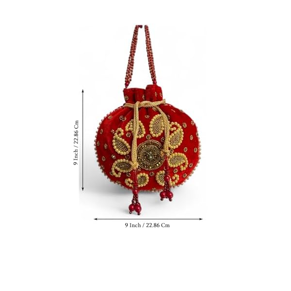 Trendy Crafts- Velvet Handmade Embroidery Beads Work Potli | Embroidered Women Wristlet Bag | Thread Work Wallet | Bridal Batwa Bags | Clutch Bags for Return Gifts - Image 4