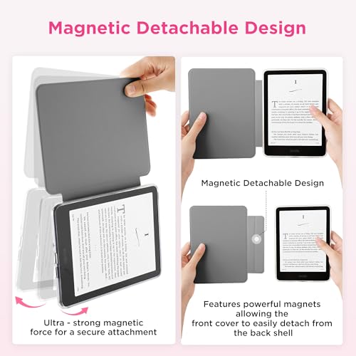 SESENSE Detachable Magnetic Case for 7'' Kindle Paperwhite 12th Gen 2024 and Kindle Colorsoft Signature Edition, Slim PU Shell Cover Case with Auto Wake/Sleep, Pink Cowgirl by SESENSE - Image 3