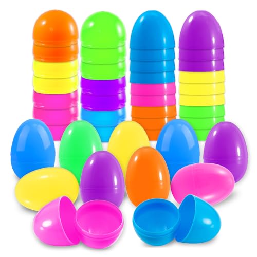 Tutukyle 50PCS Oeuf de Pâques, 7,2 CM Oeuf Plastique a Remplir, Oeufs de Pâques Colorés,Idéal pour Enfants la Chasse aux œufs de Pâques, Pâques Fête Surprise Cadeau
