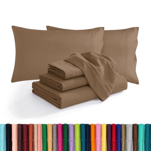 Elegant Comfort Luxury Soft 1500 Premium Hotel Quality Microfiber Wrinkle and Fade Resistant Cozy 6-Piece Bedding Set, Easy All Around Elastic Fitted Sheet, Deep Pocket, Full, Taupe