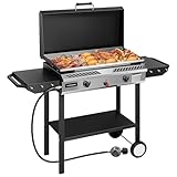 VIVOHOME 2-Burner Outdoor Griddle Station with Detachable Griddle Plate, Portable Propane Gas Stove with 2 Wheels, Multifunctional BBQ Grill for Backyard, Camping, and Tailgating