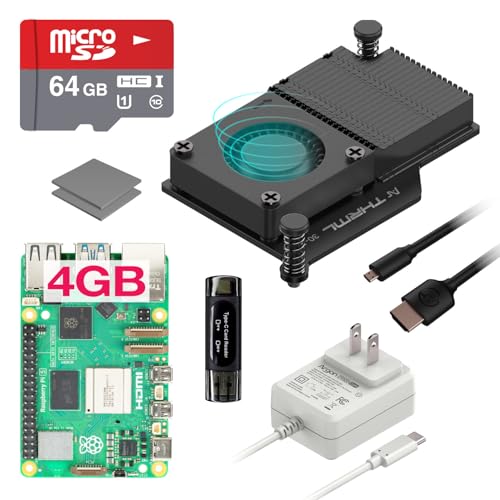 Argon PWR GaN Raspberry Pi 5 Kit | Raspberry Pi 5 4GB Kit/Pi 5 Board (4GB) / 27W PWR GAN Pi 5 Power Supply/Pi 5 Active Cooler / 64GB SD Card / 2 Micro HDMI Cable