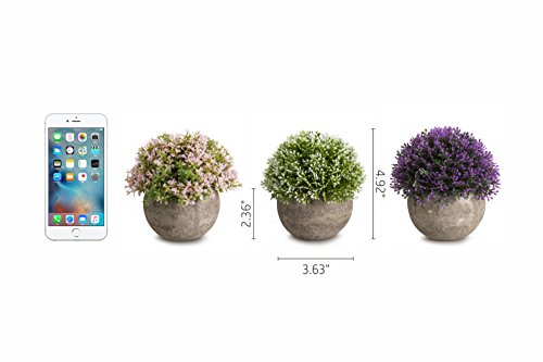 Opps Mini Artificial Plants Plastic Fake Green Colorful Flower Topiary Shrubs With Gray Pot For Home Décor – Set Of 3 #TOP2
